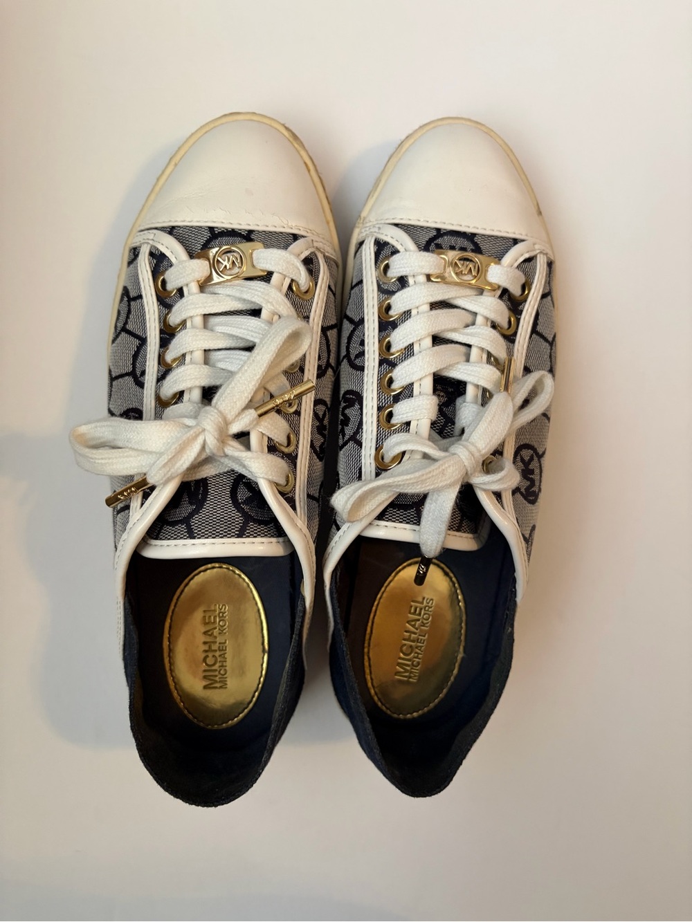 Michael Kors Kristy Slide Monogram Jacquard Ivory Denim Women’s Size 6 - Picture 2 of 11
